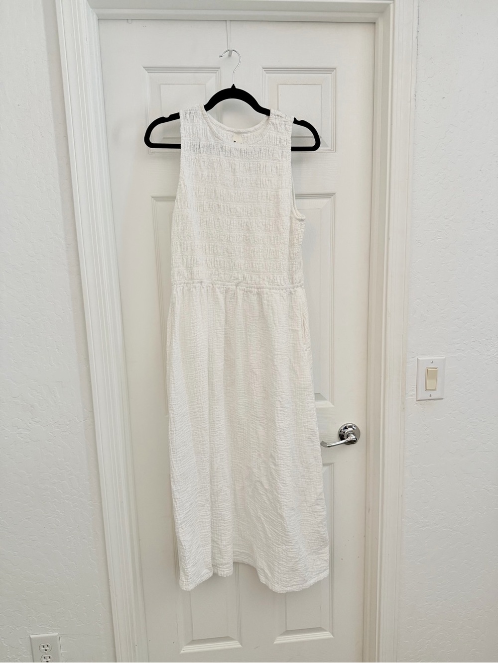 Pact White Textured Sleeveless Midi Dress